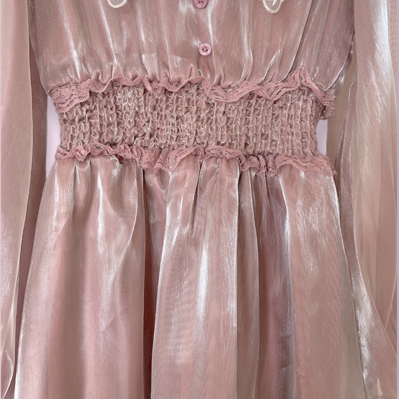 Shimmer Pink Midi Long Sleeves Dress - Picture 10 of 11